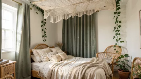 jak dobrać kolor karnisza do sypialni w stylu boho